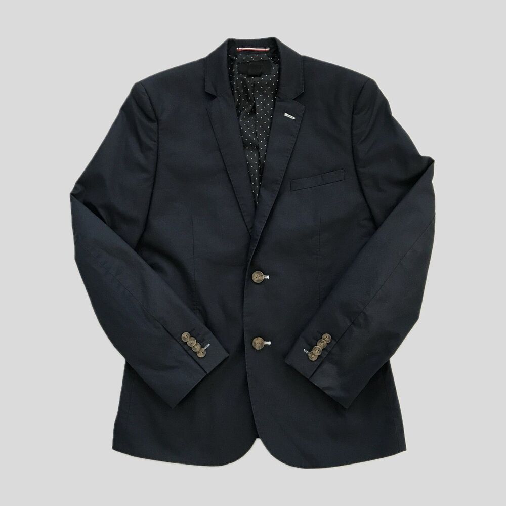 H&M Navy Blue Cotton Two Button Business Casual Jacket Blazer Mens Size 34R
